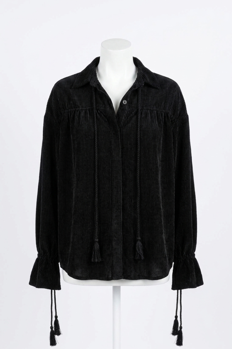 NEW LINE AND DOT michelle velvet stripe blouse in black